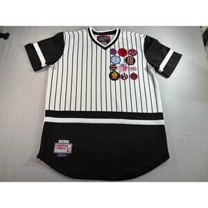 Heritage America Jersey Mens XL White Black Pinstripe Patch V Neck Shirt